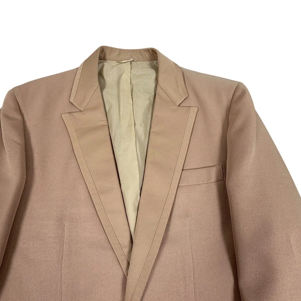 70s Palm Beach Mens Polyester 2 Piece Suit 2 Tone Tan 36S 30X37 Unhemmed Pants